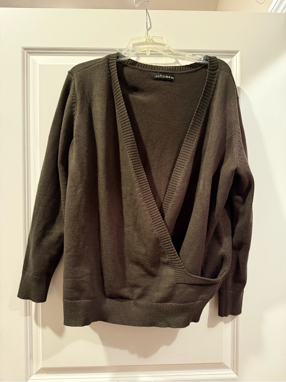 Olive Green Wrap-Style V-Neck Sweater